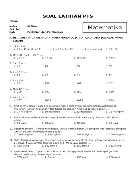 Contoh Soal Perkalian Kelas 3 Sd Gudang Materi Online