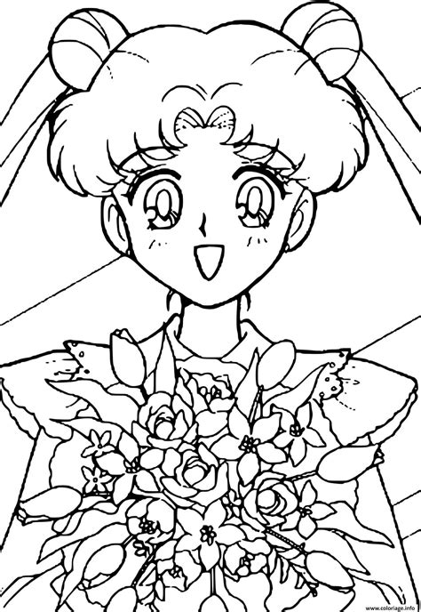 Coloriage Sailor Moon With Flowers JeColorie