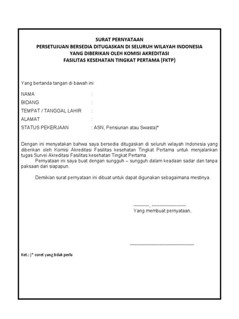 Surat Pernyataan Bersedia Ditempatkan Dimana Saja Pdf