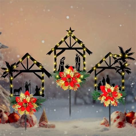 Baquler 3 Pack Christmas Lighted Solar Stake Lights Led