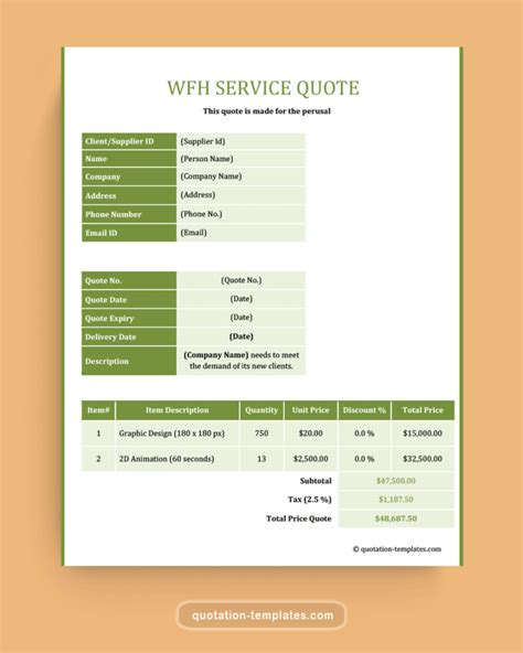 WFH Service Quote Template GRN Quote Templates Free Quotation