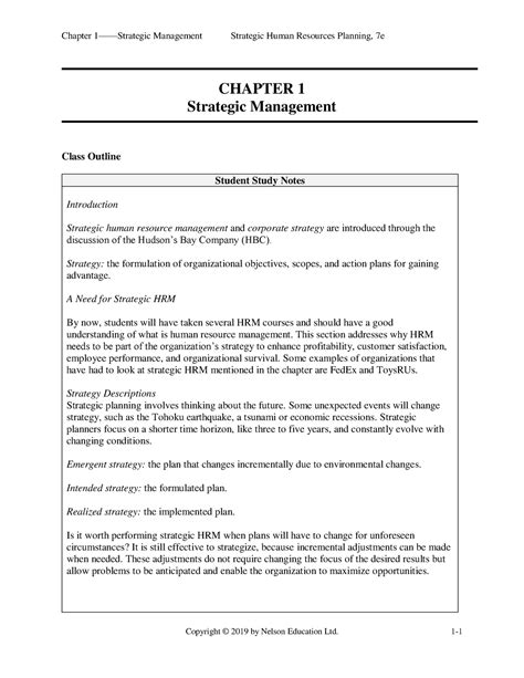 Chapter 1 Summary 2019 Chapter 1 Strategic Management Class Outline