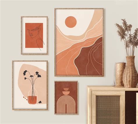 Modern Boho Wall Art Set Of 4 Gallery Wall Art Printable Etsy