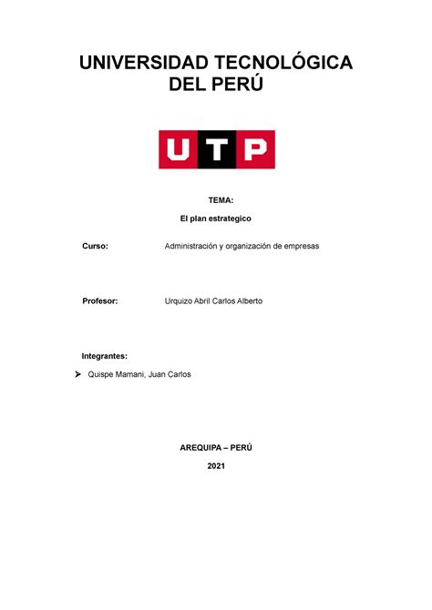 Tarea Semana Universidad Tecnol Gica Del Per Tema El Plan