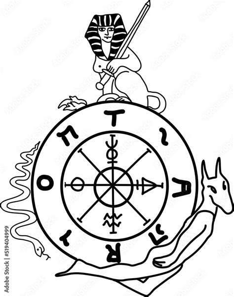 Tarot Major Arcana Wheel Of Fortune Vector Lineart Stock Vector Adobe