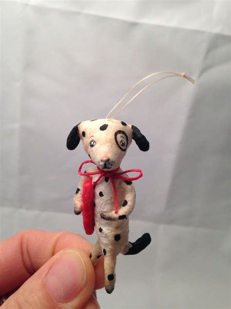 Spun Cotton White Spotted Dog Valentine Ornament By Maria Etsy