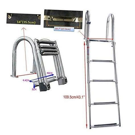 4 Step Stainless Steel Pontoon Boat Ladder Folding Telescoping Rear