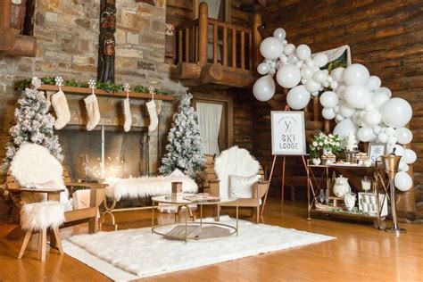 Cozy Ski Lodge Resort Party White Decorated Cabin Winter Wonderland Snowy Cabin In The Woods