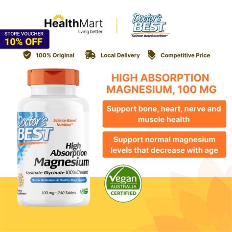 [sg] Doctor S Best High Absorption Magnesium Glycinate Lysinate 100 Chelated 100 Mg 120