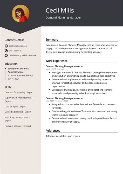 Demand Planning Manager Resume Example For Skills Templates