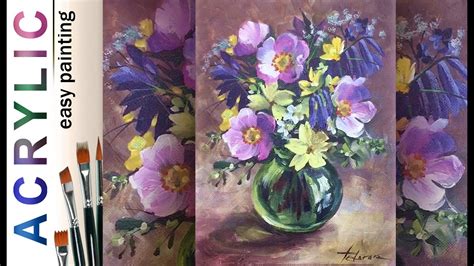 Wild Roses Bluebells In Glass Vase Acrylic How To Paint Flower