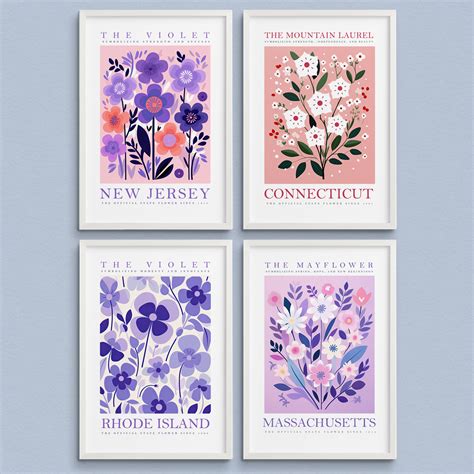 State Flower Gallery Wall Set All 50 States Bundle Flower Etsy