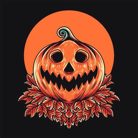 Premium Vector Spooky Pumpkin Leaf Halloween Vector Illustration