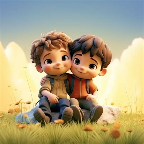 Cute Cartoony Characters Hugging Ai Generated Image