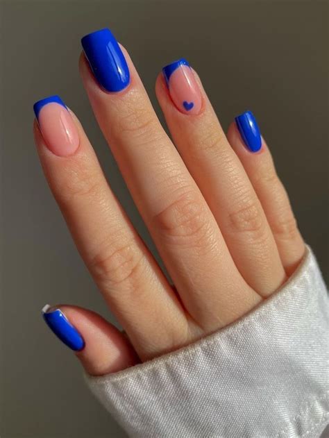 Royal Blue Square Nails With Heart Accent Short Square Acrylic Nails