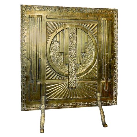 Art Deco Fireplace Brass Screen with 3D Modernist Design at 1stDibs