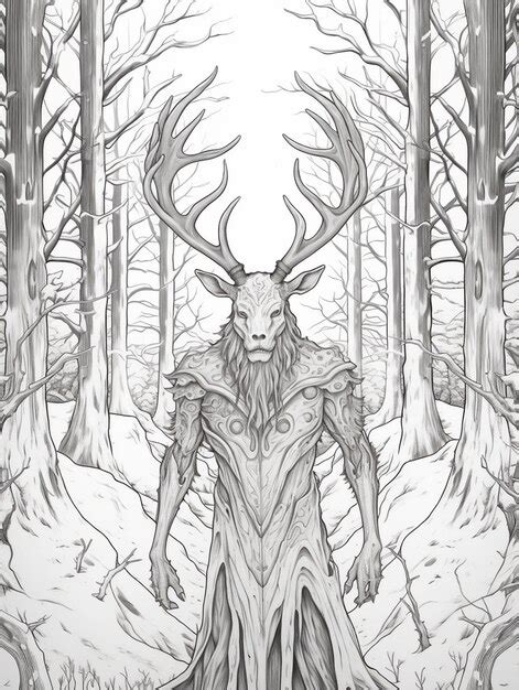 Un Dessin D un Cerf Avec Des Cornes Debout Dans Les Bois Génératif Ai