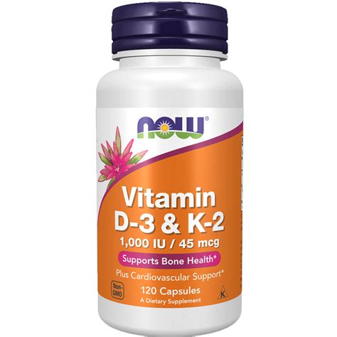 Vitamina D3 1000u K2 45mcg Now Foods 120 Capsulas Whey Store Suplementos