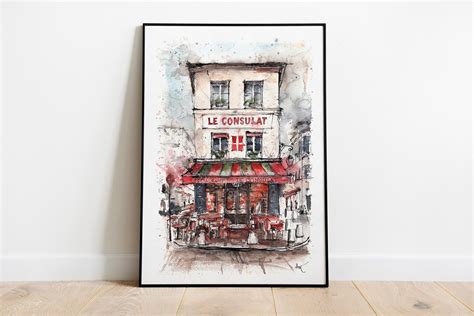 Paris Poster Painting Paris Art Print France Wall Art Decor Paris Cafe