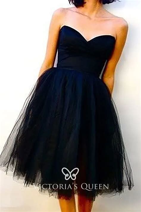 Short Strapless Sweetheart Navy Tulle Bridesmaid Dress Vq