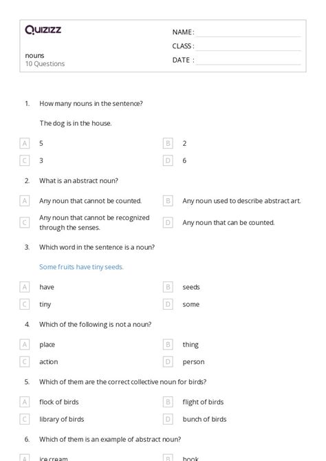 50 Nouns Worksheets For 5th Class On Quizizz Free And Printable