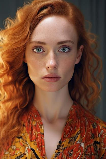 Premium Photo Portrait Of A Beautiful Redhead Girl With Freckles On Her Face