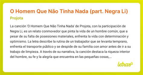 Letra De Negra Li O Homem Que Não Tinha Nada - Significado de la canción O Homem Que Não Tinha Nada (part. Negra Li ...