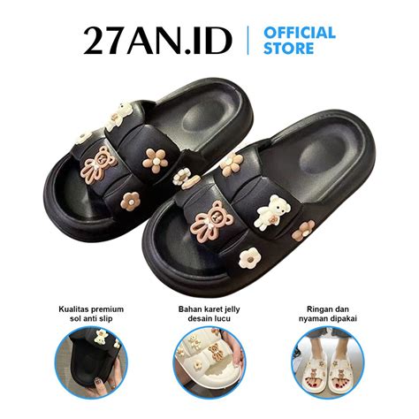 Jual Sandal Slop Jelly Wanita Sp Motif Teddy Bear Soft Slipper Anti