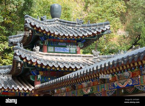 XI'AN, CHINA - Roof at Xingjiao Temple(UNESCO World heritage site). a famous Temple in Xi'an ...