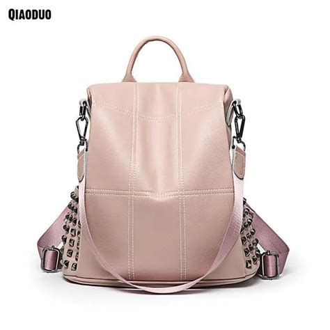 Rivet Anti Theft Pink Backpack Mochila Feminina Leather Mini Backpack Women Large Capacity