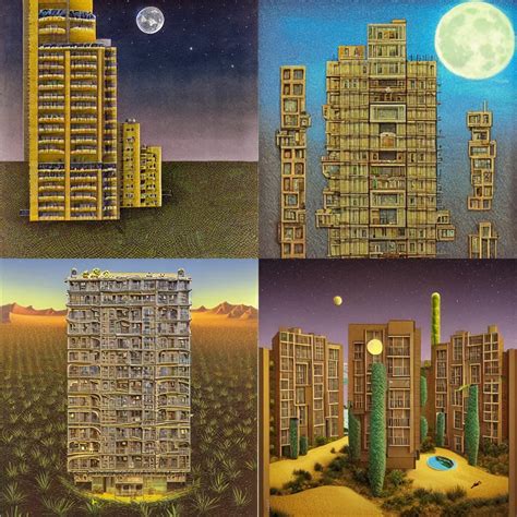 A Single Apartment Building Flying Above A Desert Stable Diffusion