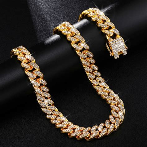 Hip Hop Mm Miami Curb Cuban Chain Necklace Gold Iced Out Aaa Paved