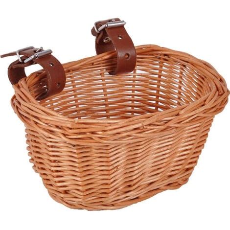 Panier avant de vélo traditionnel moyen en osier avec sangles en cuir