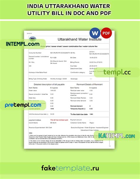 India Uttarakhand Power Corporation Electricity Utility Bill Word And