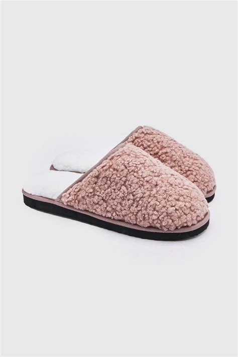 Men S Borg Closed Toe Slipper Boohoo Uk