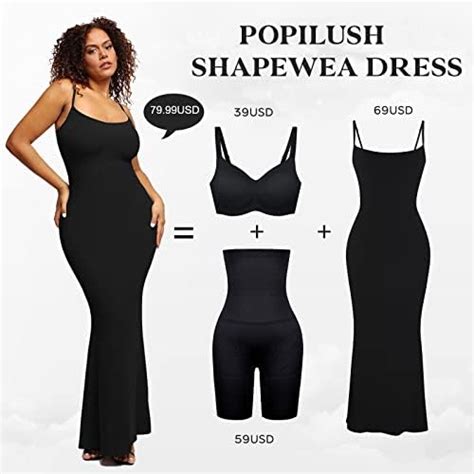 Popilush Shaper Dress Bodycon Maxi Mini Built In Shapewear Bra 8 In 1