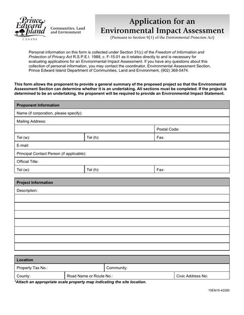 Prince Edward Island Canada Application For An Environmental Impact Assessment Fill Out Sign