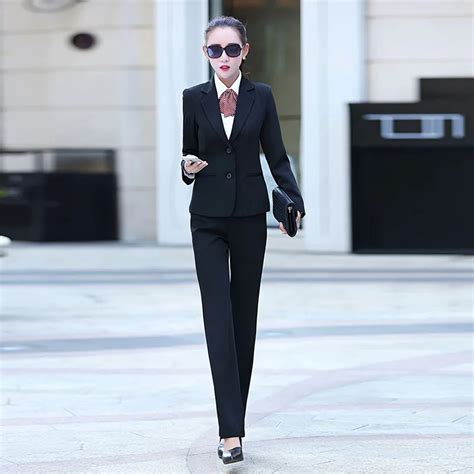 New Fashion 2016 Autumn Formal Women Business Suits Blazer Sets Spring Female Hot Sale Black Ol