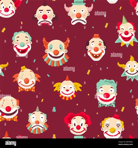 Circus Clowns Faces Seamless Pattern Jokers With Makeup Stock Vector