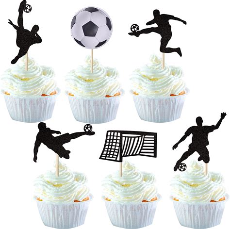 SYKYCTCY 24 Pack Soccer Cupcake Toppers Glitter Soccer Ball Cupcake