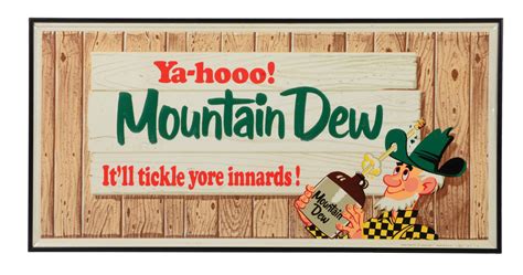 Lot Detail - SELF FRAMED EMBOSSED TIN MOUNTAIN DEW HILLBILLY SIGN.