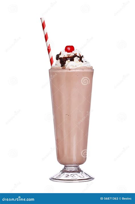 Milkshakes Chocolate Flavor With Cherry On Top And Whipped Cream Stock