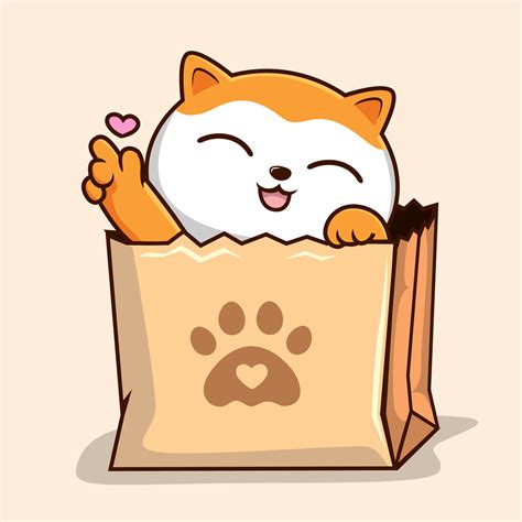 Cat In Paper Bag Orange White Pussy Cat With Love Hand In Shopping Bag 20193074 Vector Art At