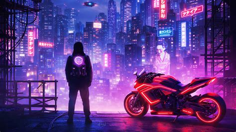 Cyberpunk Neon Motorcycle High Tech City Wallpaper,HD Artist Wallpapers