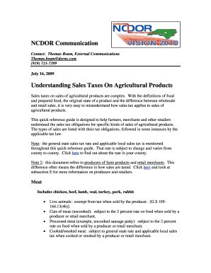 Fillable Online Ncagr Ncdor Communication Ag Sales Quick Reference