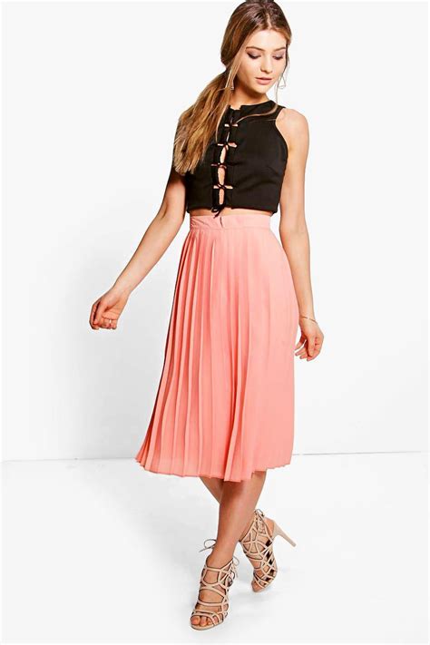 Boohoo Aura Chiffon Pleated Midi Skirt