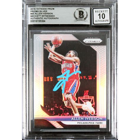 Allen Iverson Signed 2018 19 Panini Prizm Prizms Silver 45 BGS