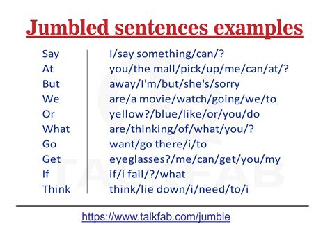 Talkfab Jumbled Sentences Arrange The Jumbled Words