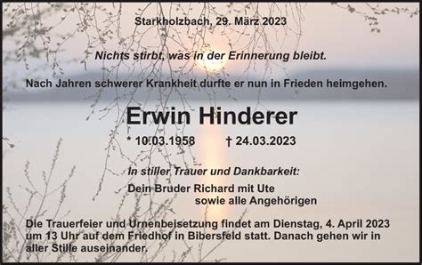 Traueranzeigen Von Erwin Hinderer S Dwest Presse Trauer