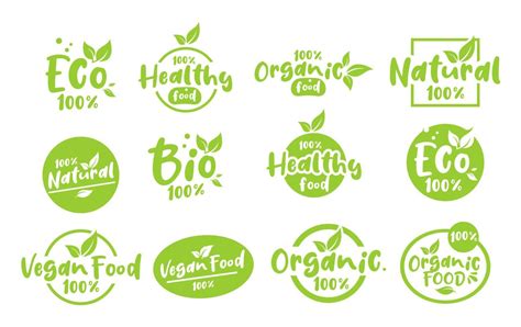 Organic Natural Bio Labels Set Icon Healthy Foods Badges Fresh Eco